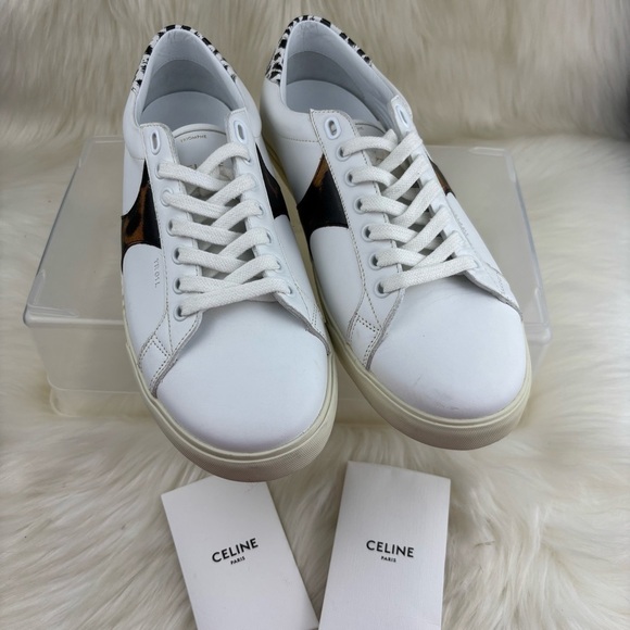 CELINE TRIOMPHE LEOPARD PRINT WHITE SNEAKERS
SIZE 40 
US 9.5 WOMANS - Picture 1 of 15